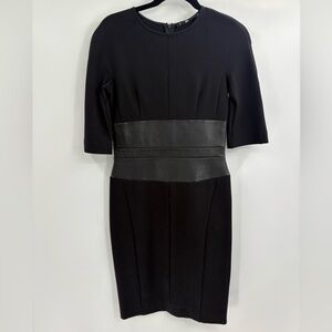 Jarbo black dress 3/4 length sleeve rayon nylon leather combo panel 34 size 4